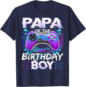 Papa of The Birthday Boy Video Game Controller Matching T-Shirt - T-Shirt | Navy