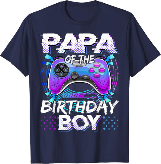 Papa of The Birthday Boy Video Game Controller Matching T-Shirt - T-Shirt | Navy
