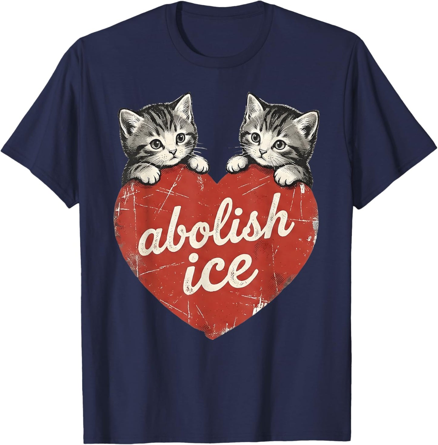 Cute Cat Valentine Abolish Ice Political Protest T-Shirt - T-Shirt | Navy