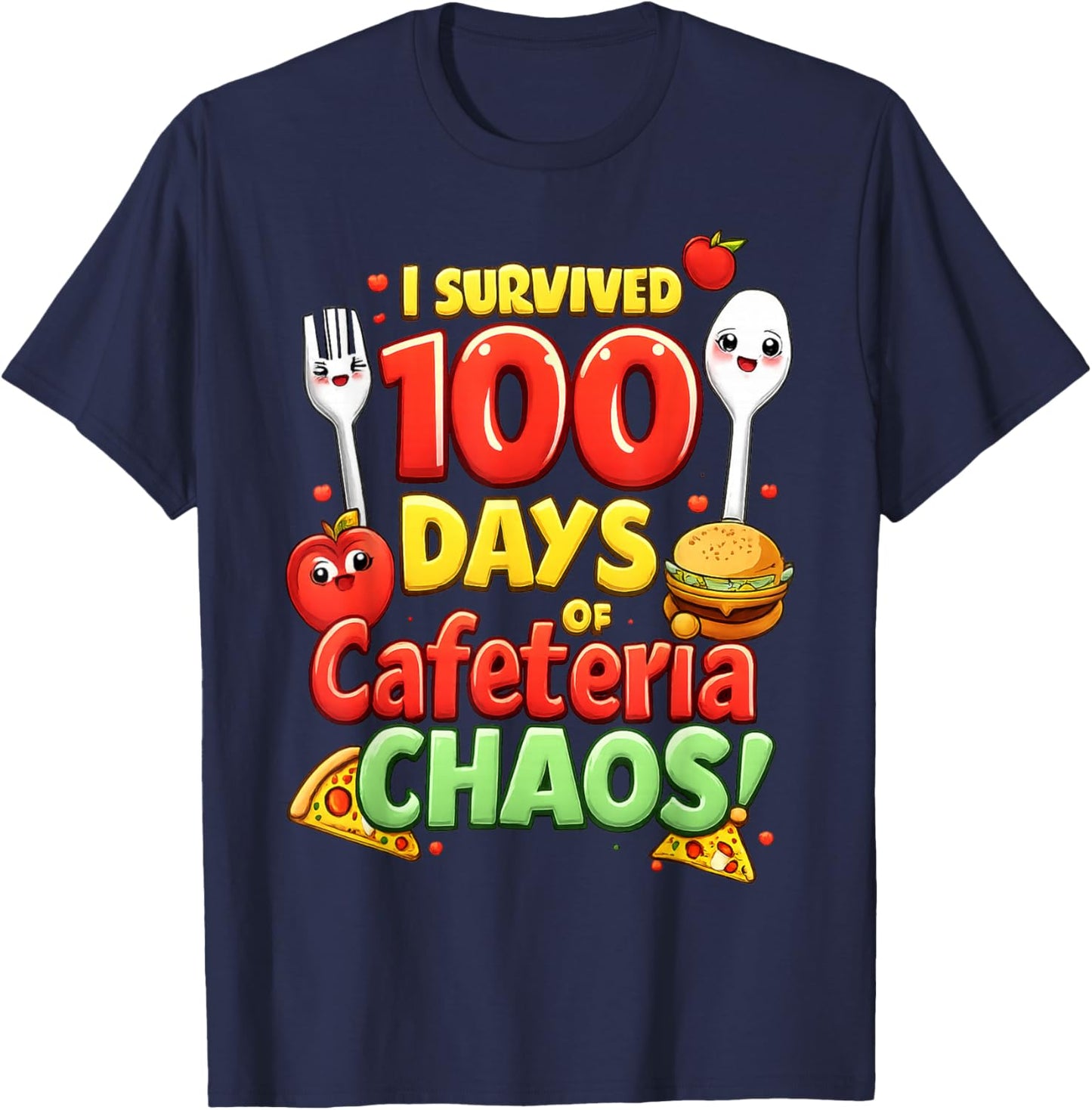 I Survived 100 Days of School Funny Lunch Lady Cafeteria T-Shirt - T-Shirt | Navy