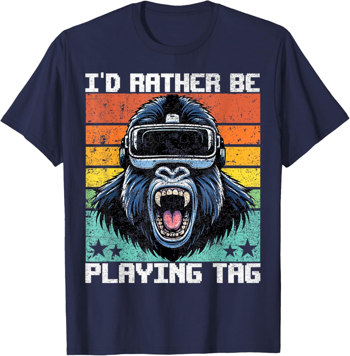 Bruh I'd Rather Be Playing Boys Adult Man Birthday Gorilla T-Shirt - T-Shirt | Navy