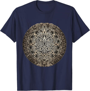 Ancient Mayan Calendar Maya Aztec Mexican Sun Stone Azteca T-Shirt - T-Shirt | Navy