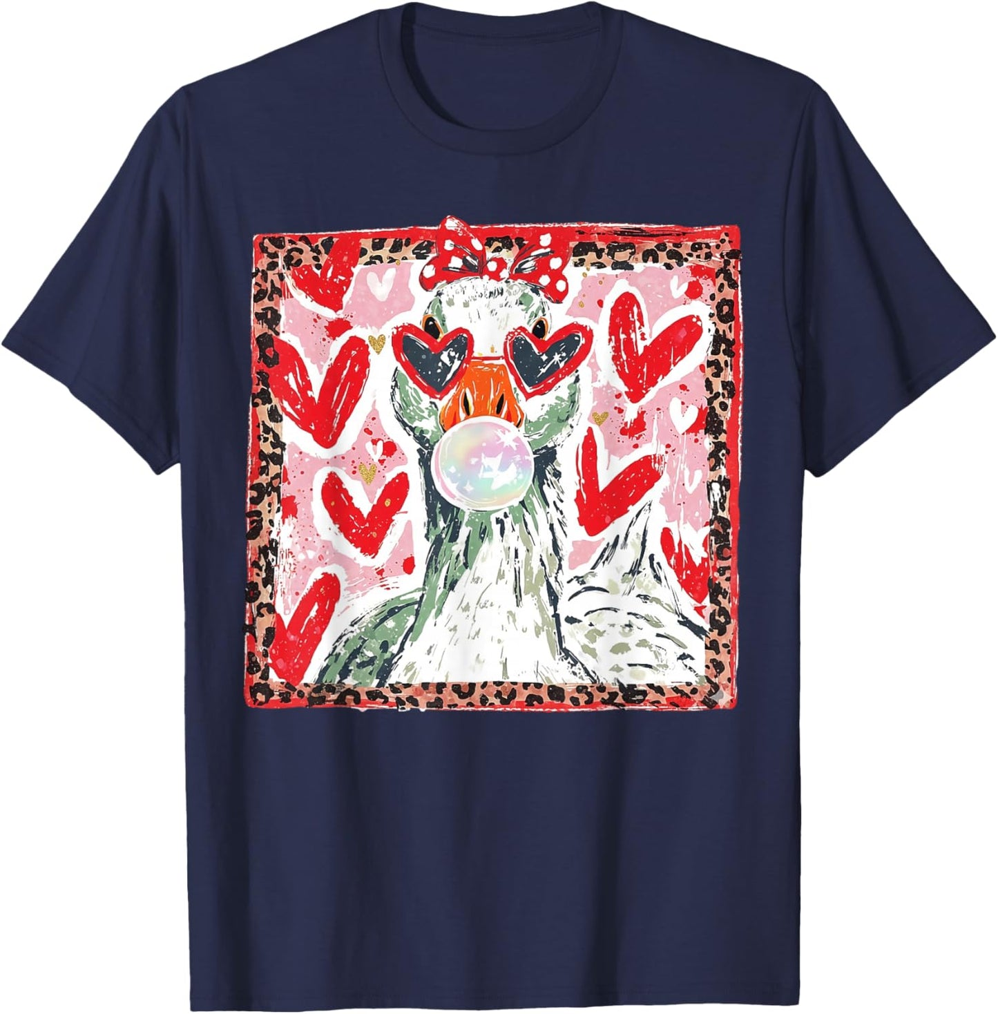 Cute Goose Valentine Bubble Gum Love T-Shirt - T-Shirt | Navy