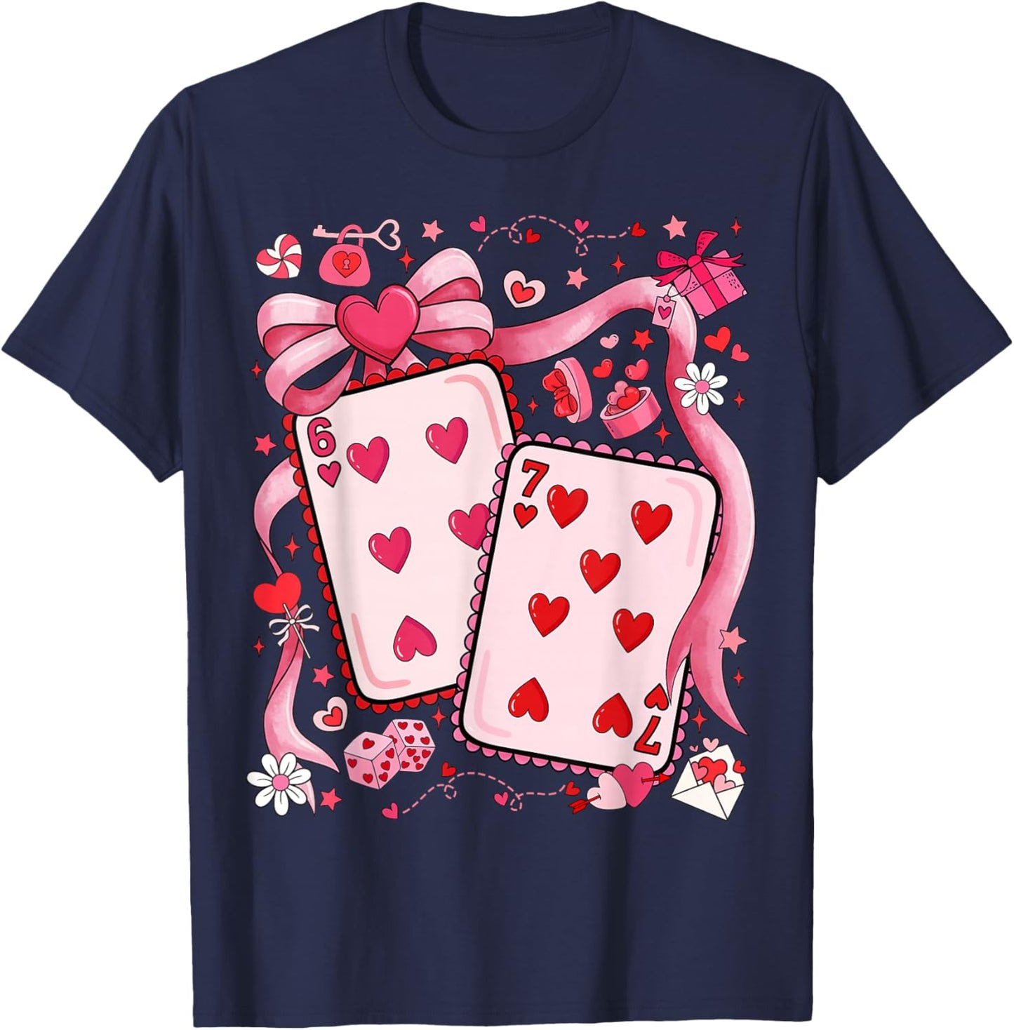 Playing Cards Valentine 67 Coquette Bow Couple Matching Girl T-Shirt - T-Shirt | Navy