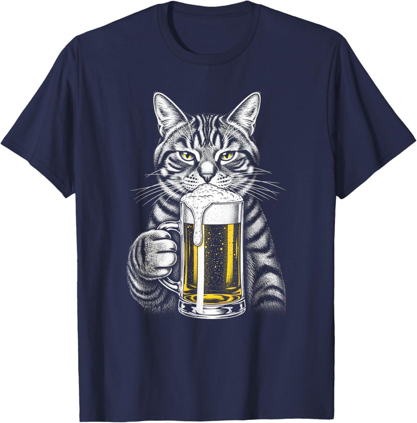 Cat Beer Y2ks Vintage 90s Funny Cats Meme Fun Kitty Drunk T-Shirt - T-Shirt | Navy