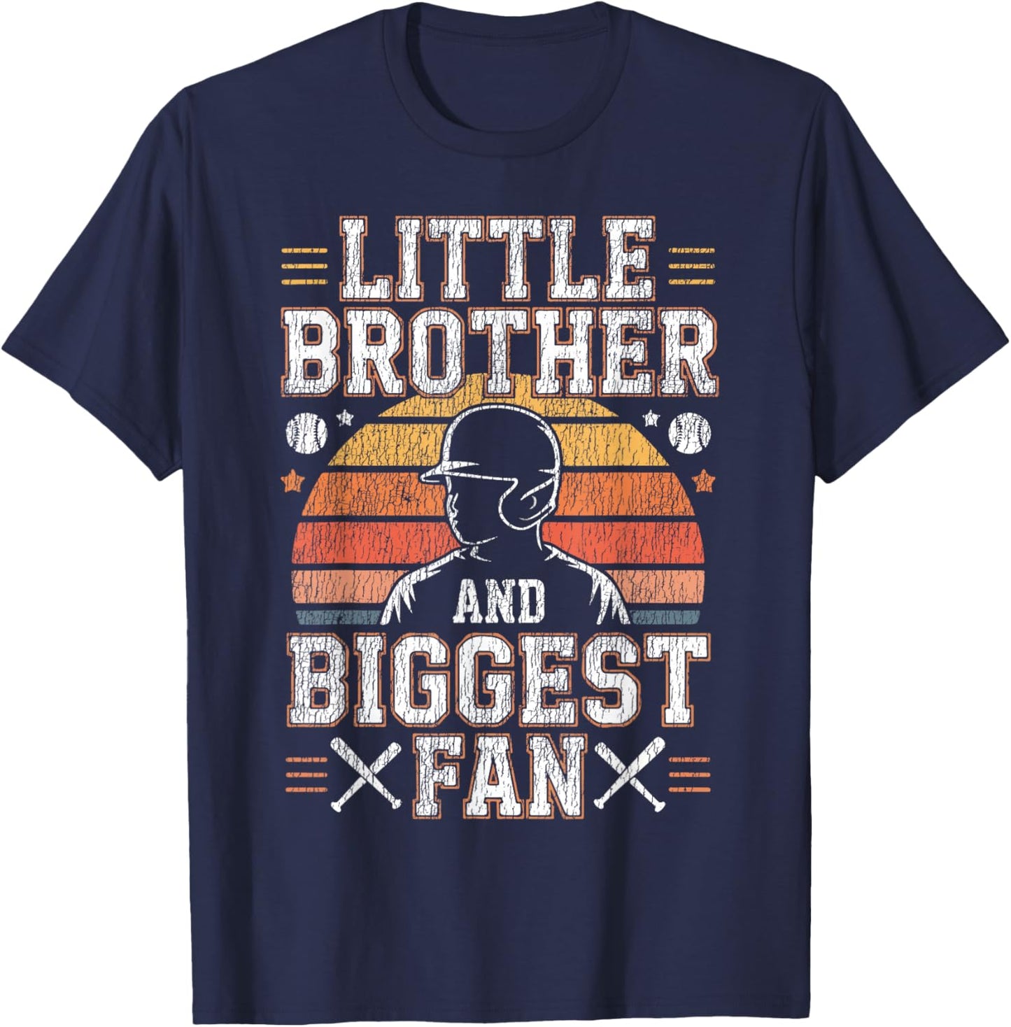 Baseball Fan Brother Vintage Retro Little Brother and T-Shirt - T-Shirt | Navy