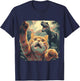 Funny Cat Selfie with T-Rex Dinosaur Cartoon Meme T-Shirt - T-Shirt | Navy