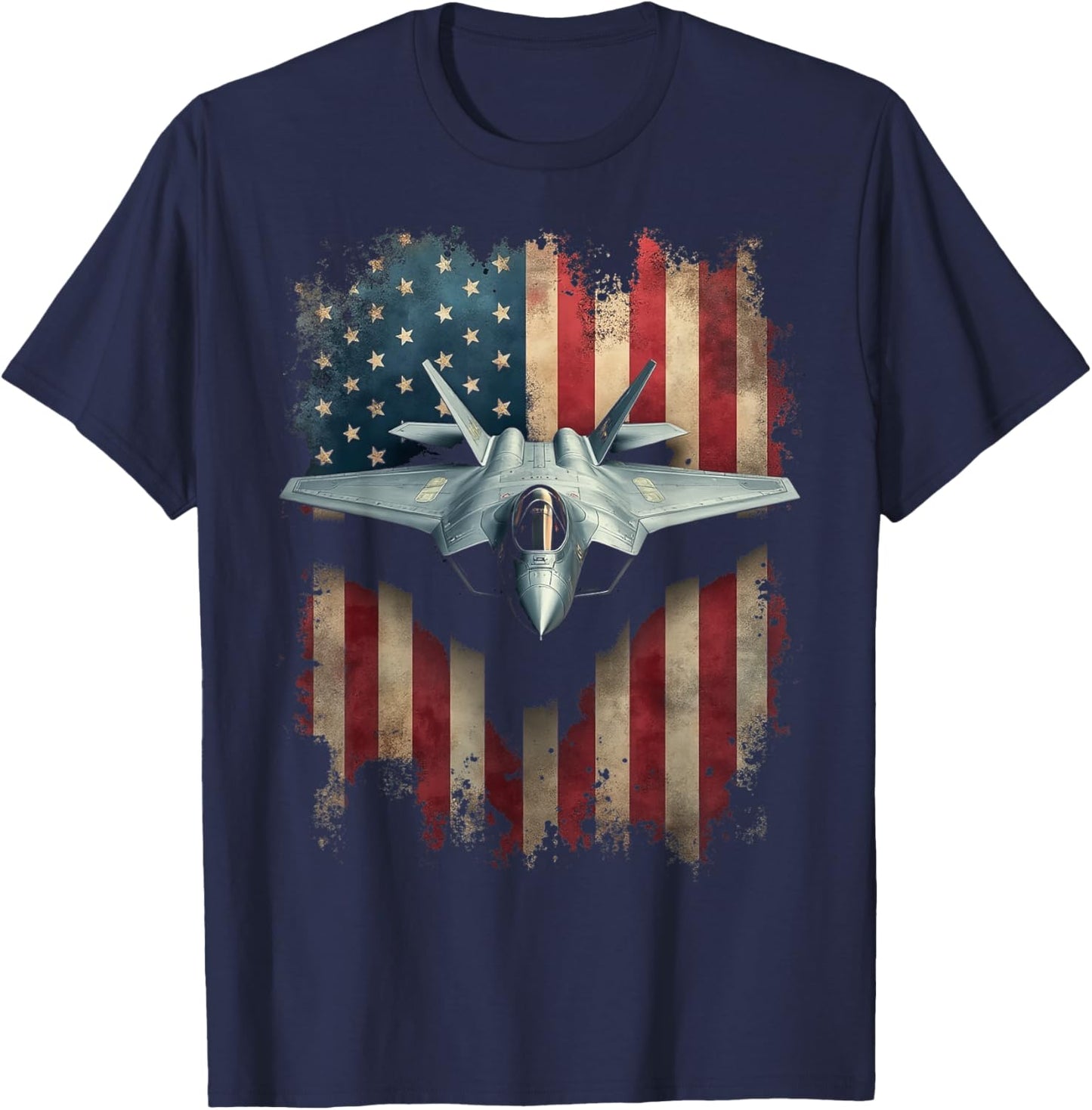 Rugged Patriotic Fighter Jet T-Shirt - T-Shirt | Navy