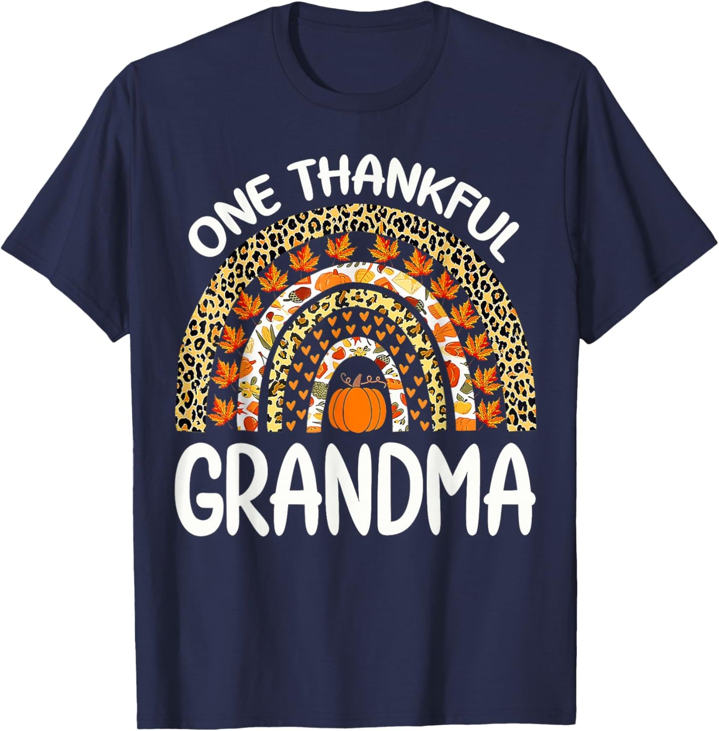 One Thankful Grandma Thanksgiving Rainbow Leopard Fall T-Shirt - T-Shirt | Navy