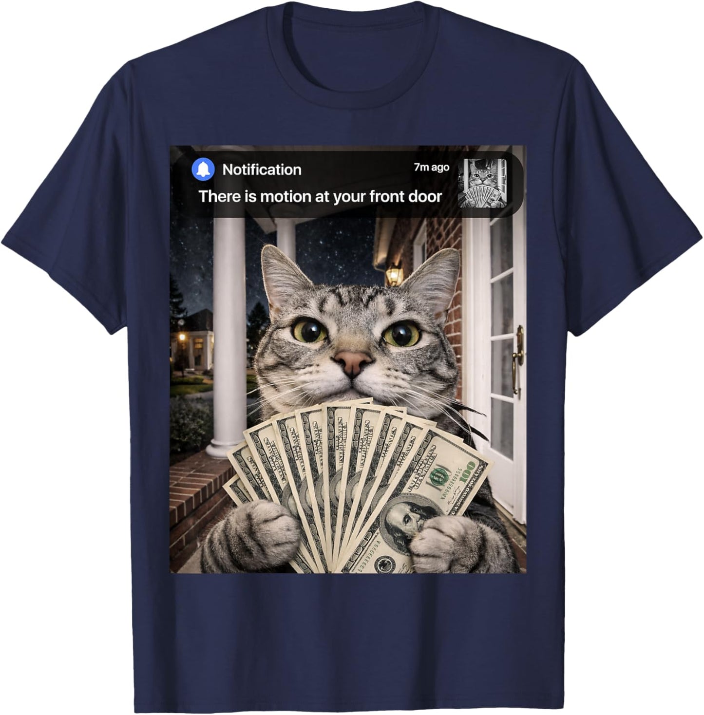 There is Motion at Your Front Door Funny Cat Motion Meme T-Shirt - T-Shirt | Navy