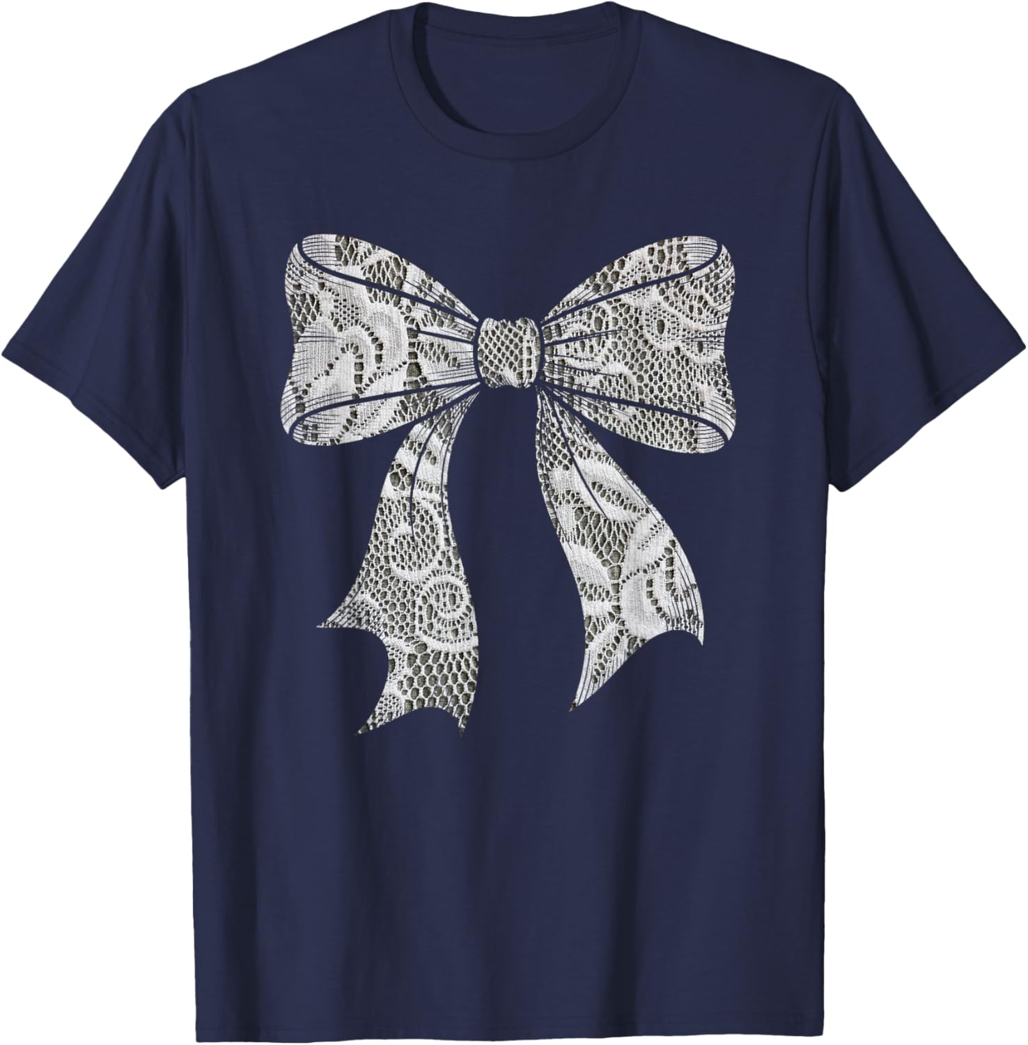 White Lace Bow Vintage Floral Coquette Aesthetic T-Shirt - T-Shirt | Navy