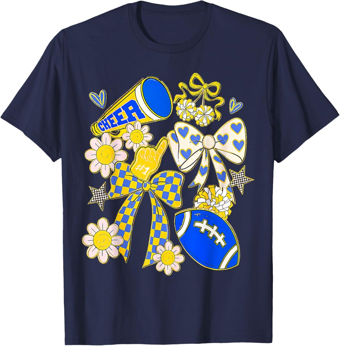 Blue Gold Cheerleader Game Day Football Cheer Mom Mama T-Shirt - T-Shirt | Navy