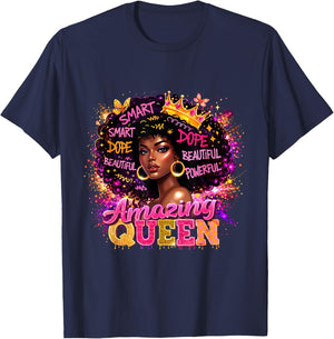 Afro Girl Black Women African Melanin Dope Queen T-Shirt - T-Shirt | Navy