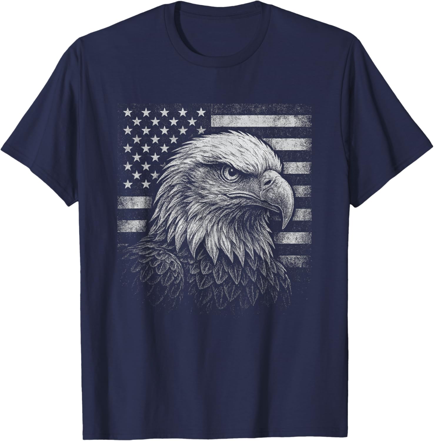 Fierce Eagle and American Flag Patriotic USA 4th of July T-Shirt - T-Shirt | Navy