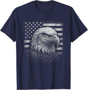 Fierce Eagle and American Flag Patriotic USA 4th of July T-Shirt - T-Shirt | Navy