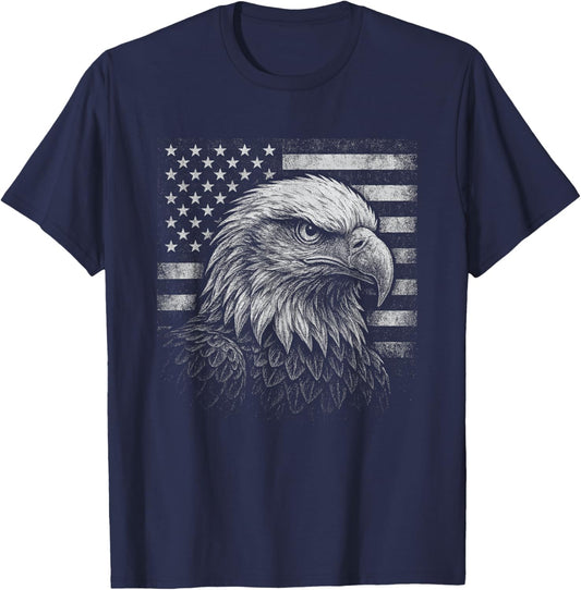 Fierce Eagle and American Flag Patriotic USA 4th of July T-Shirt - T-Shirt | Navy