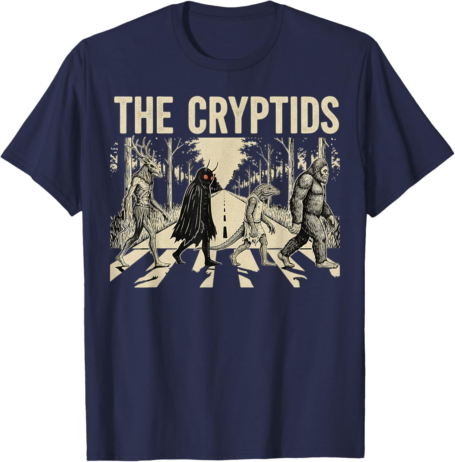 The Cryptids Funny Bigfoot Mothman Monster Halloween Graphic T-Shirt - T-Shirt | Navy
