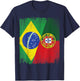 Half Brazil Portugal Split Flag Brazilian Portuguese Roots T-Shirt - T-Shirt | Navy