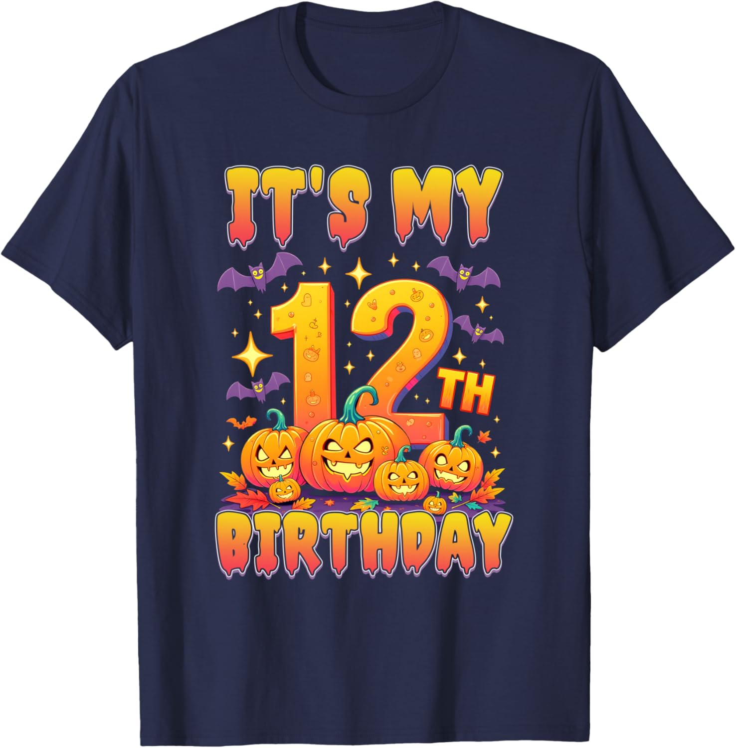 It's My 12th Birthday 12 Year Old Kids Halloween Pumpkin T-Shirt - T-Shirt | Navy