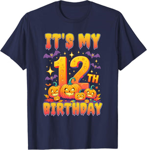 It's My 12th Birthday 12 Year Old Kids Halloween Pumpkin T-Shirt - T-Shirt | Navy