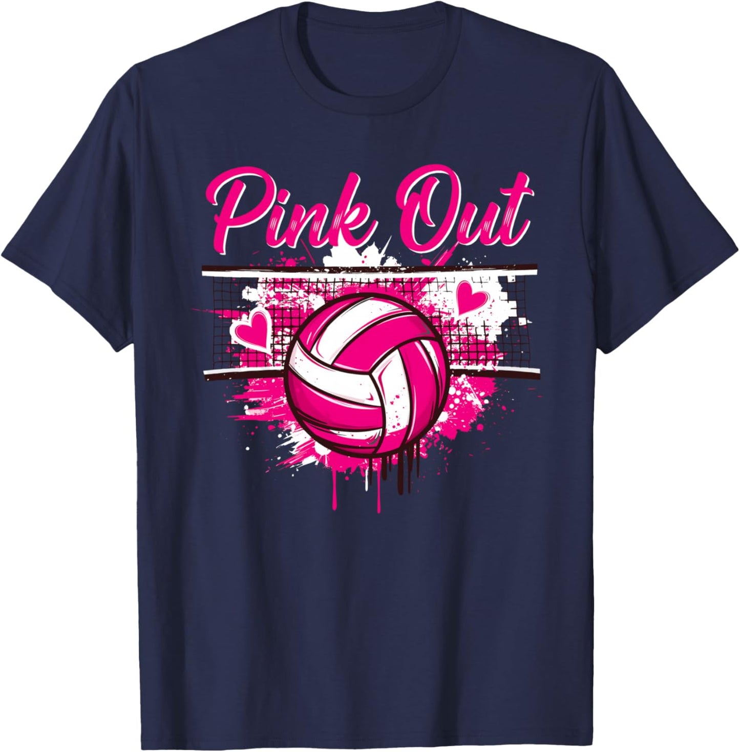 Pink Out Volleyball Mom Girls Player Breast Cancer Awareness T-Shirt - T-Shirt | Navy