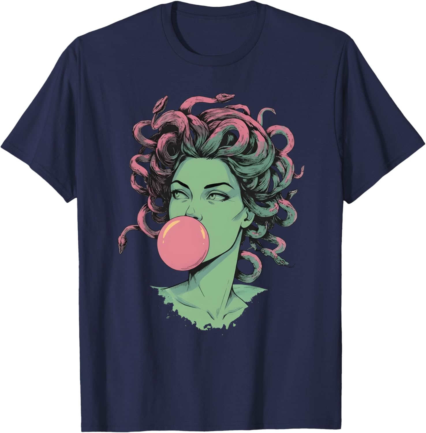 Medusa Bubblegum Mythological Snake Hair Goddess Feminist T-Shirt - T-Shirt | Navy