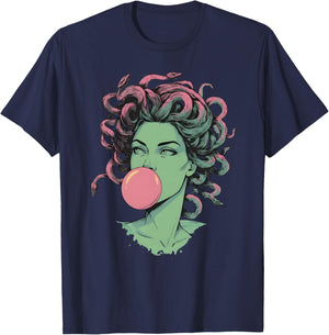 Medusa Bubblegum Mythological Snake Hair Goddess Feminist T-Shirt - T-Shirt | Navy