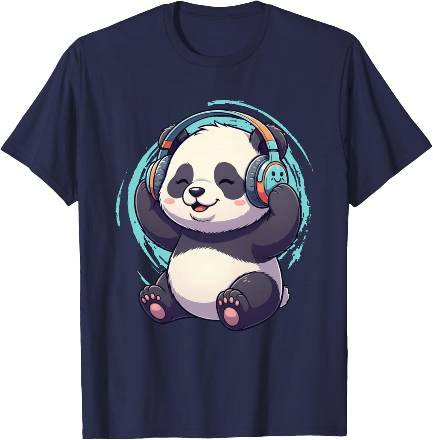Cute Dj Panda With Headphones Kawaii T-Shirt - T-Shirt | Navy