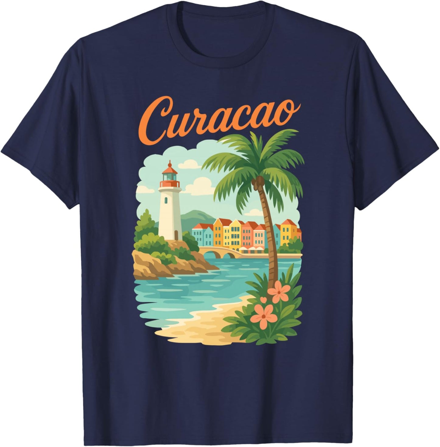 Vintage Curacao Tropical Caribbean Island T-Shirt - T-Shirt | Navy