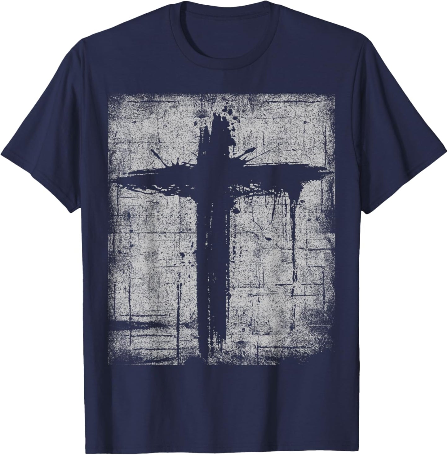 Cross Black Cool Grunge Distressed Crucifix Faith Christian T-Shirt - T-Shirt | Navy