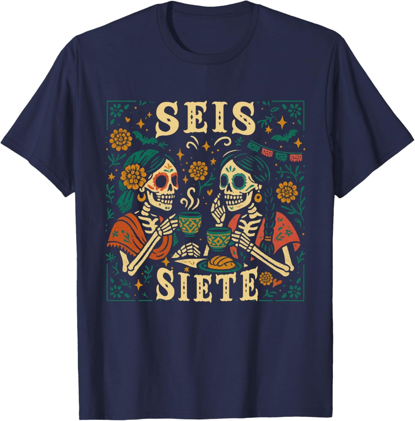 SEIS Siete Shirt Funny 67 Meme Mexican Los Muertos Calaveras T-Shirt - T-Shirt | Navy