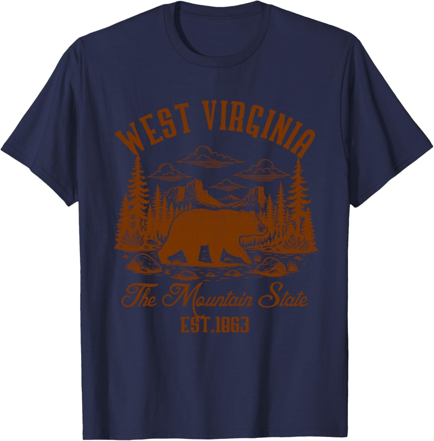 West Virginia The Mountain State Black Bear Travel Souvenir T-Shirt - T-Shirt | Navy