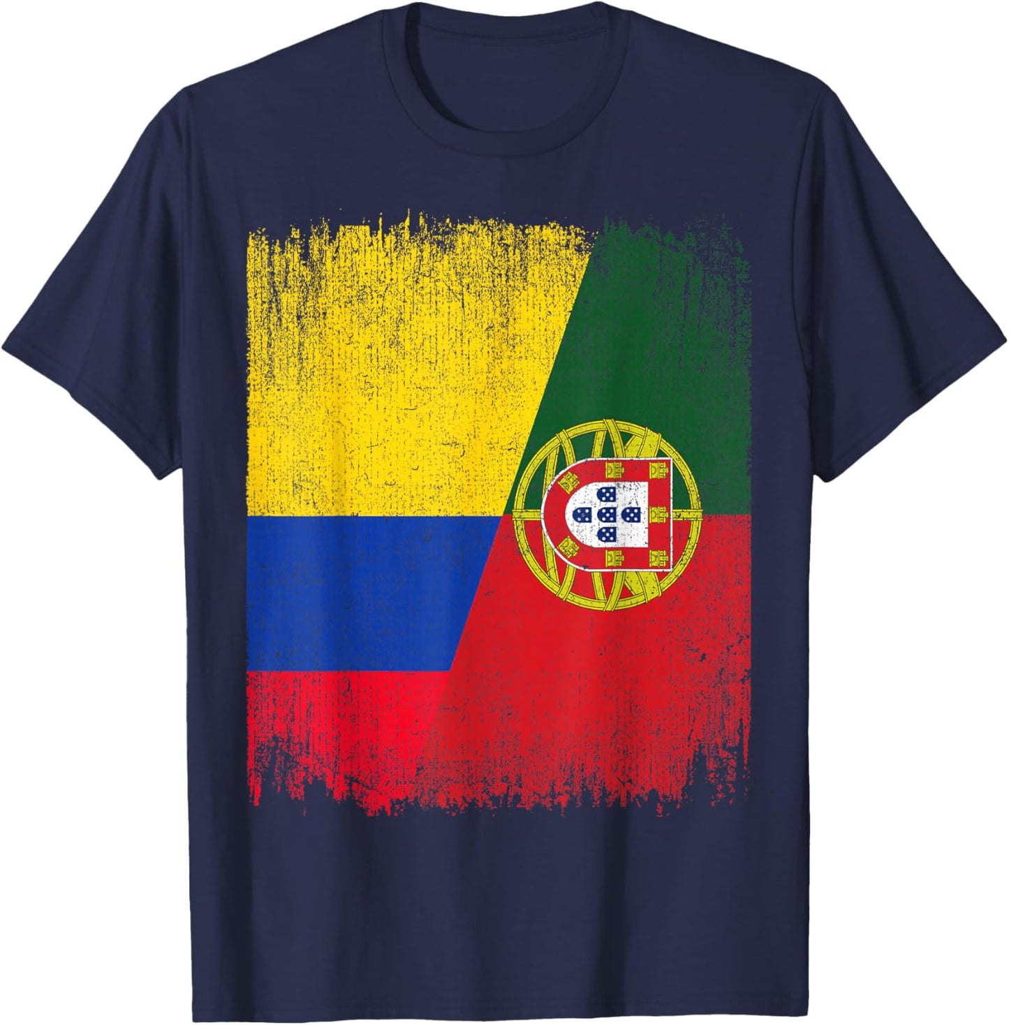 Half Colombia Portugal Flag Colombian Portuguese Pride Roots T-Shirt - T-Shirt | Navy