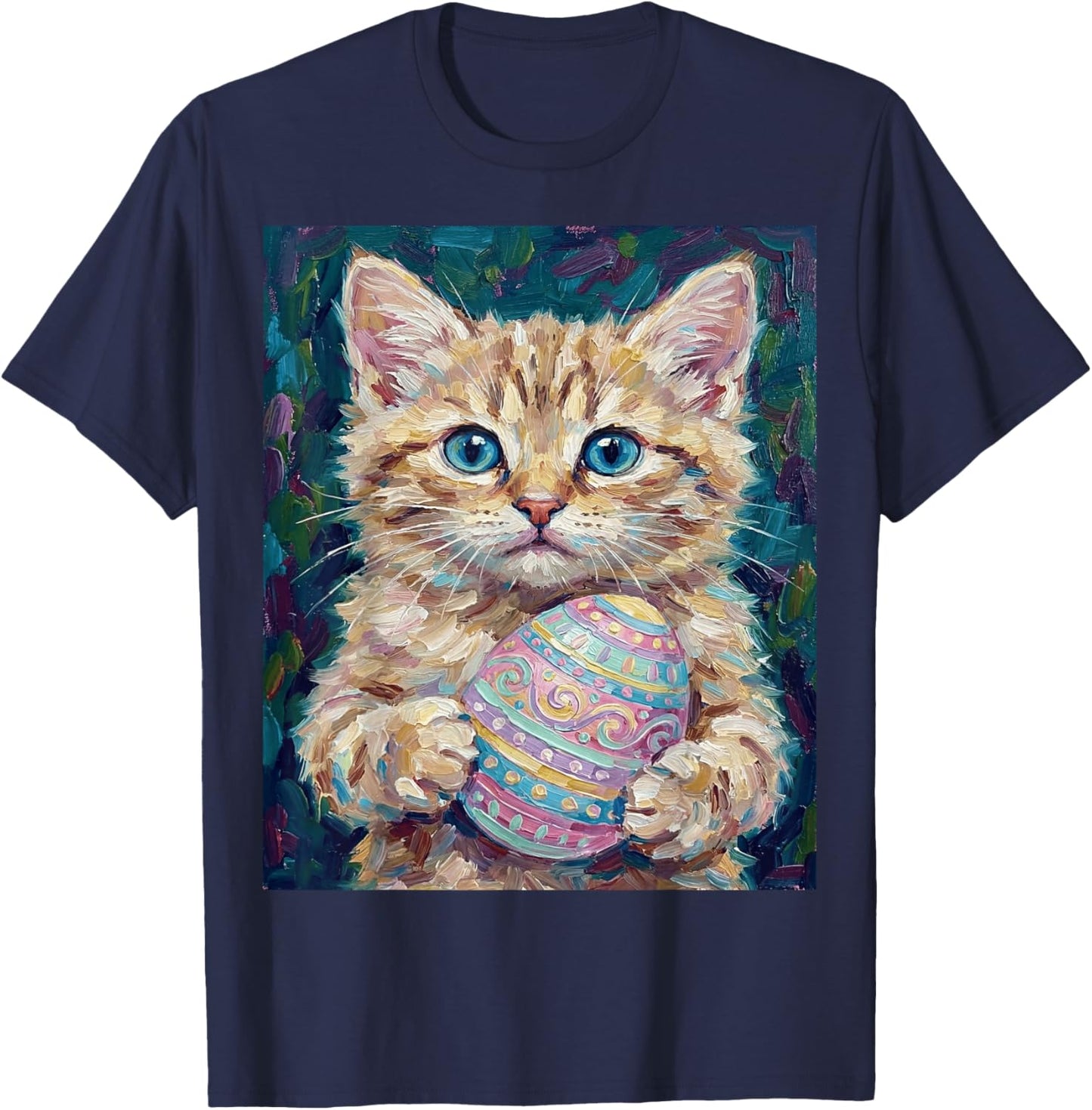 Cute Easter Kitten Holding Decorated Egg T-Shirt - T-Shirt | Navy