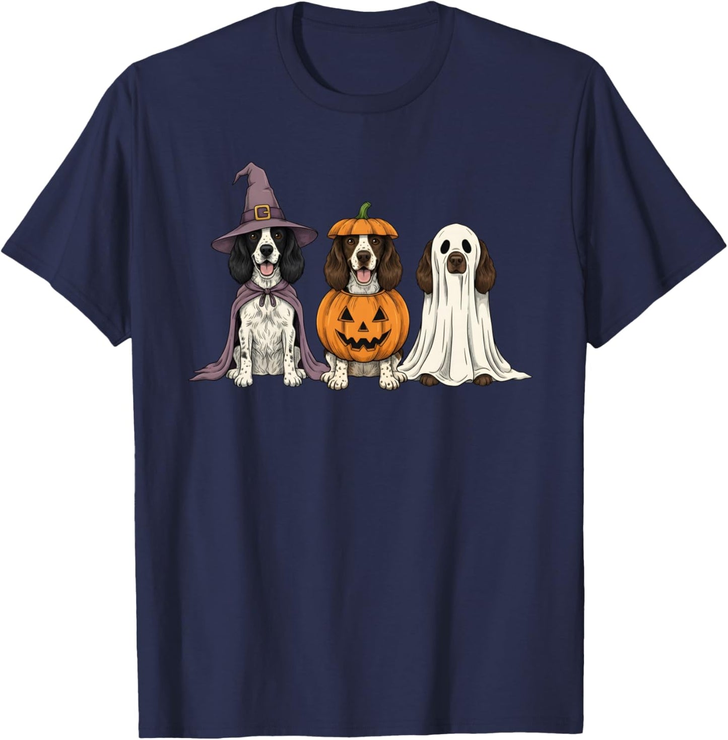 Spooky Ghost English Springer Spaniel Pumpkin Halloween T-Shirt - T-Shirt | Navy