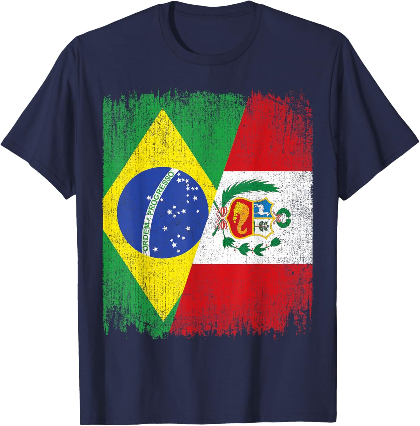 Half Brazil Peru Split Flag Brazilian Peruvian Roots T-Shirt - T-Shirt | Navy