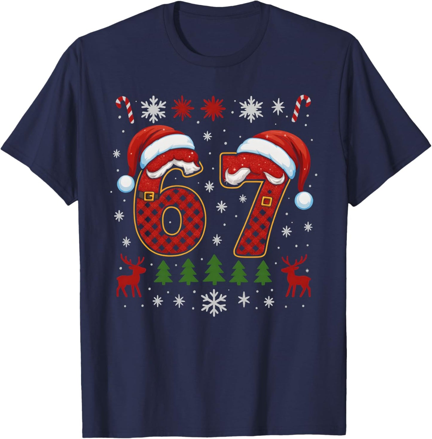 HUGvyn Funny 67 Six Seven Squad Meme Christmas Ugly Sweater T-Shirt - T-Shirt | Navy
