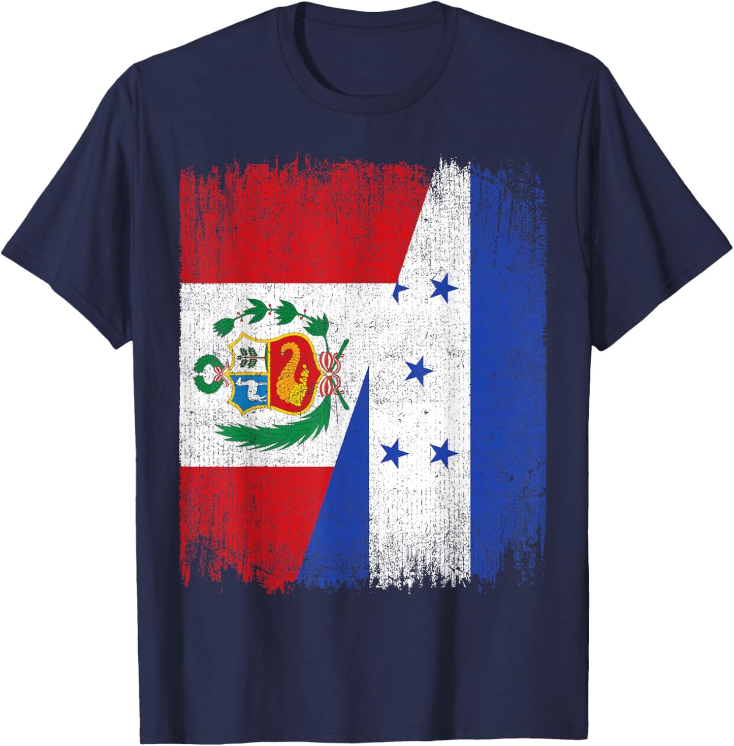 Half Honduras Peru Split Flag Honduran Peruvian Pride Roots T-Shirt - T-Shirt | Navy