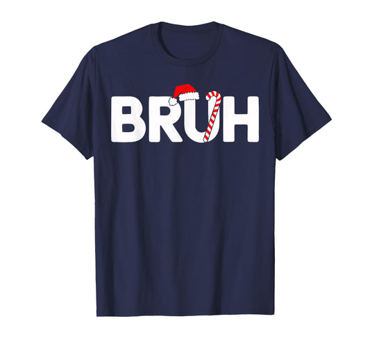 Bruh Funny Christmas Santa Hat Teens Boys Kids Xmas Pajamas T-Shirt