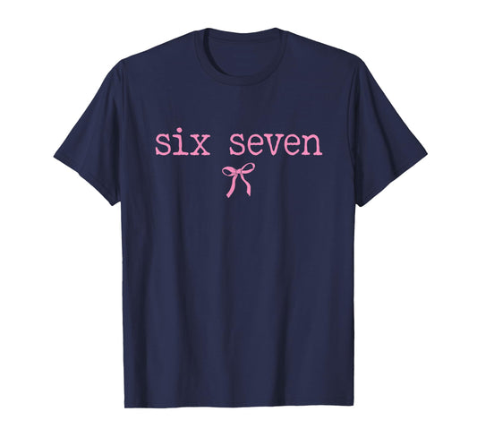 Funny Six Seven 6 7 Meme Retro Pink Conquette Bow T-Shirt