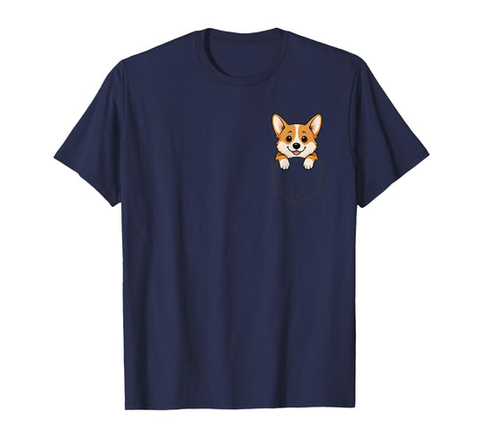 Funny Corgi Peeking in Pocket Animal Dog Lover Pet Mom T-Shirt