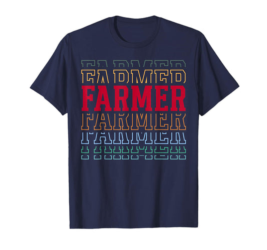 Farmer Funny Retro Layered Text Farming Men Women T-Shirt