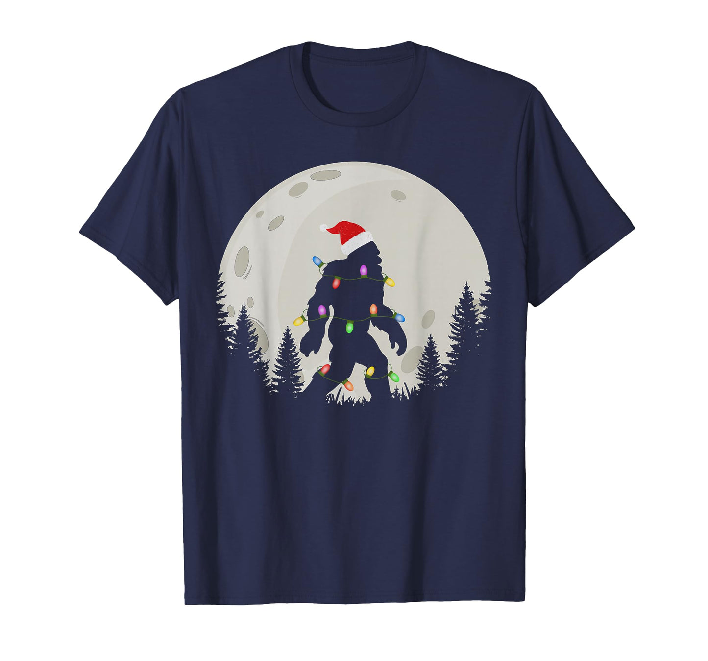 Funny Christmas Bigfoot Santa Hat Moon Sasquatch Kids Mens T-Shirt
