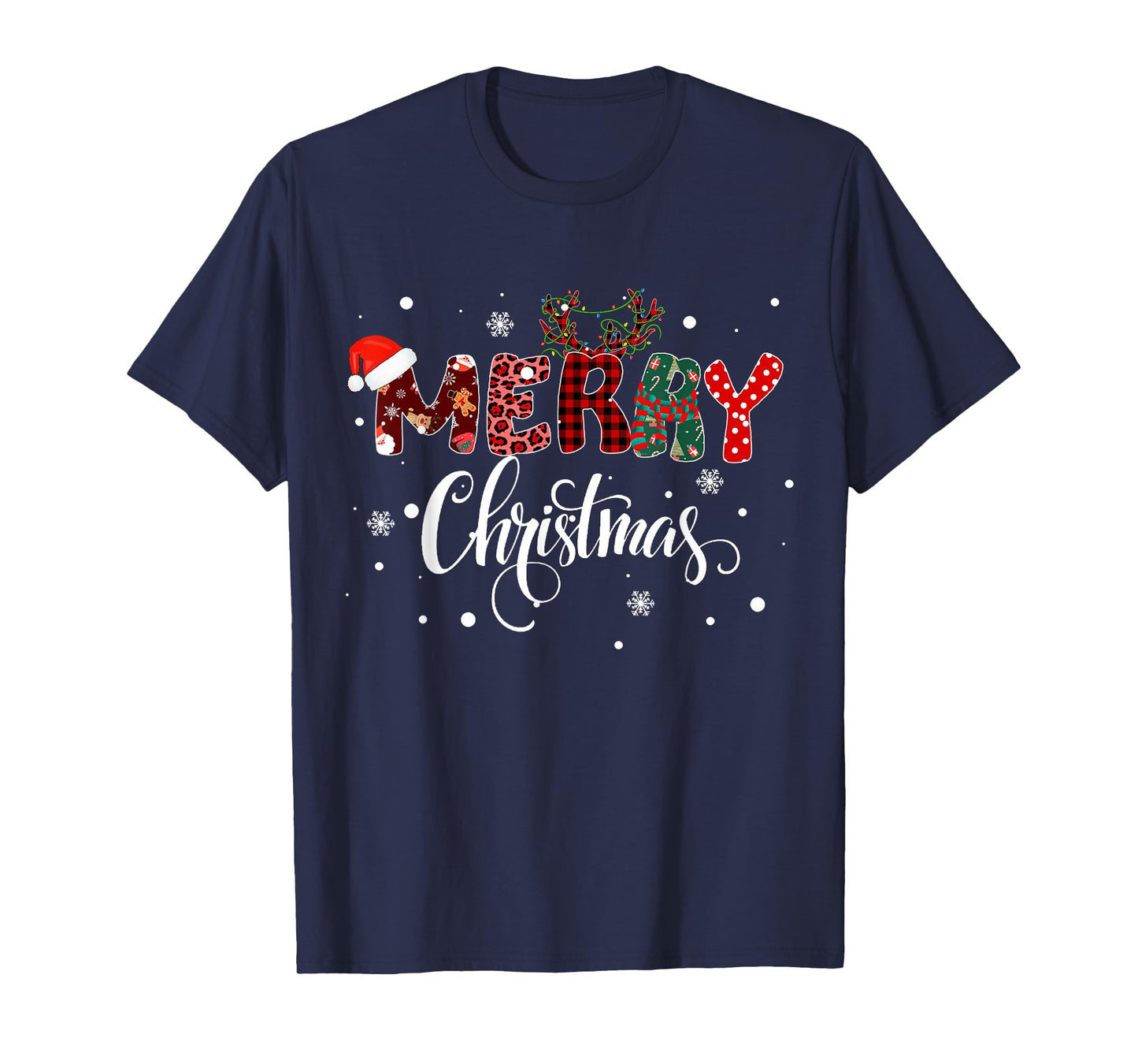Merry Christmas Lights Red Santa Hat Xmas Family Men Women T-Shirt
