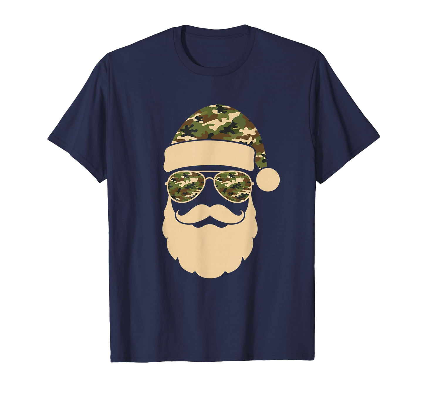 Christmas Camo Santa Sunglasses Hat Beard Cool Military Hunt T-Shirt
