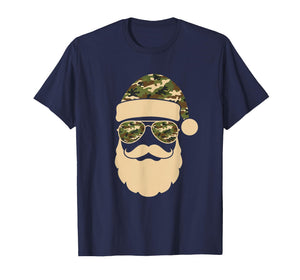 Christmas Camo Santa Sunglasses Hat Beard Cool Military Hunt T-Shirt