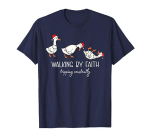 Walking by Faith Tripping Constantly Bible Christmas Goose T-Shirt