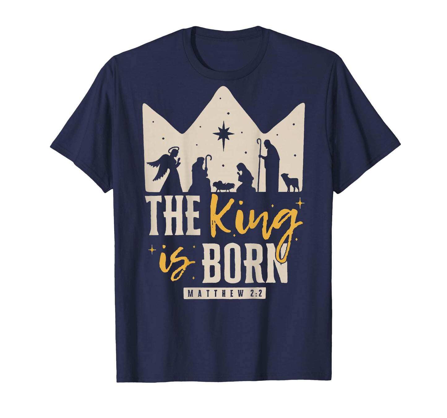 Retro Religious Christmas The King is Born Christian T-Shirt