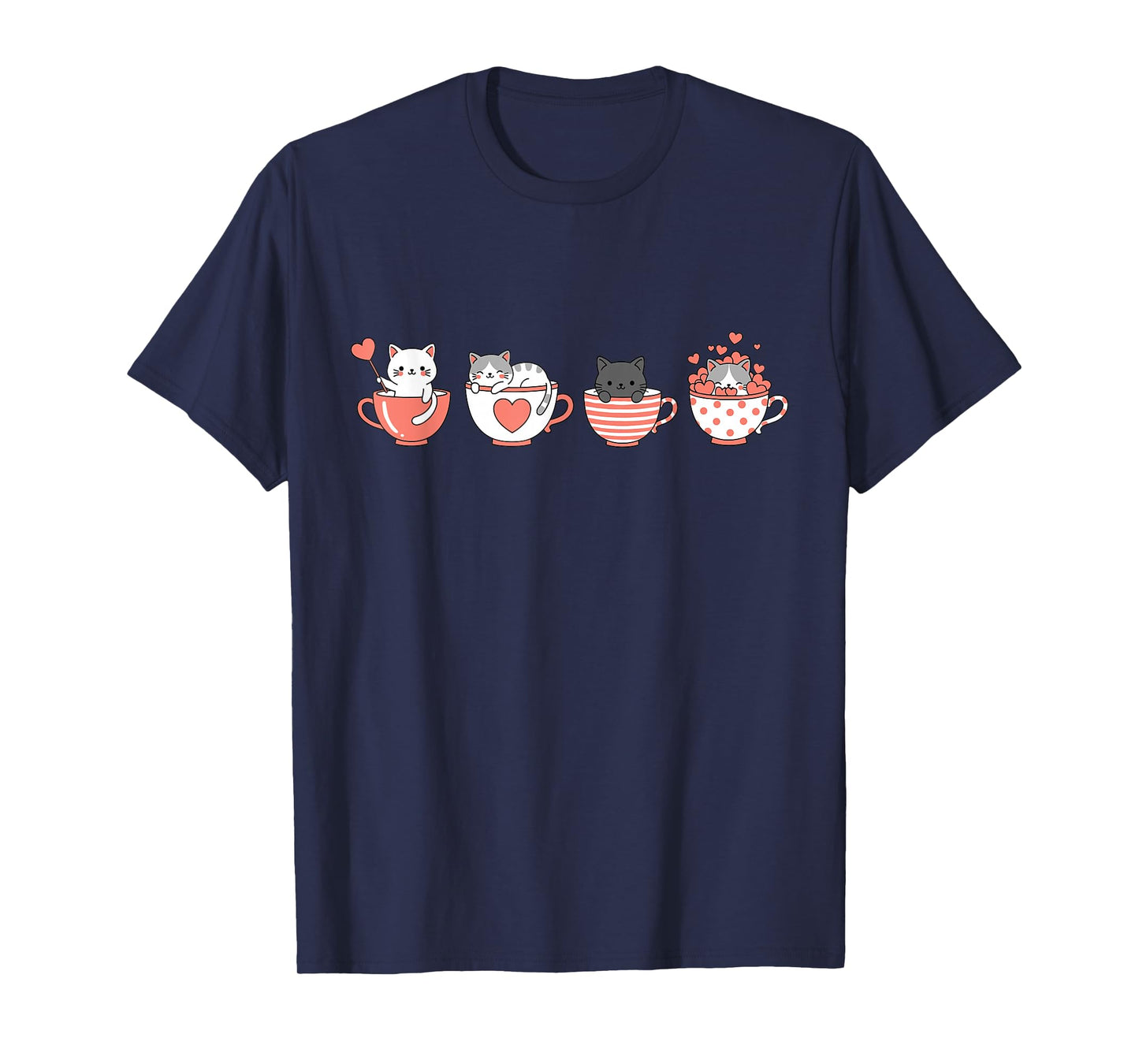Kawaii Cat Cute Valentine Hearts Teacup Kitty T-Shirt