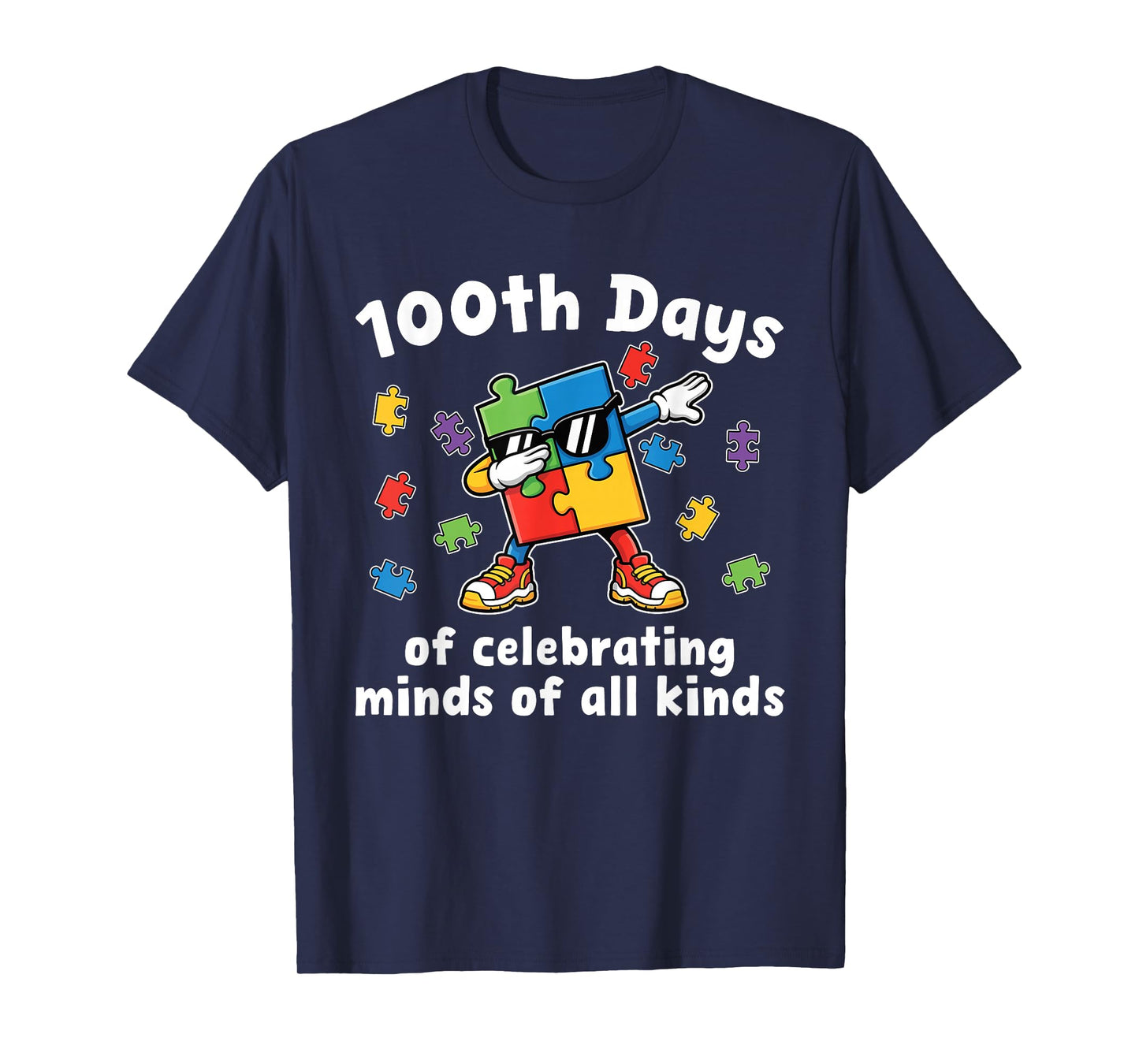 Autism 100 Days of School Teacher Dab Art for Men Women Kids T-Shirt